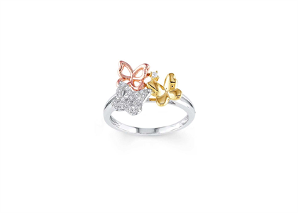 Three Tone Plated Butterfly Ring